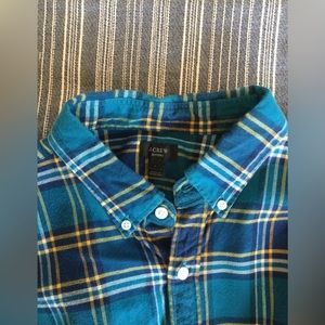 J. Crew Aqua Blue/Orange/Black Plaid Flannel Button Down, Size L